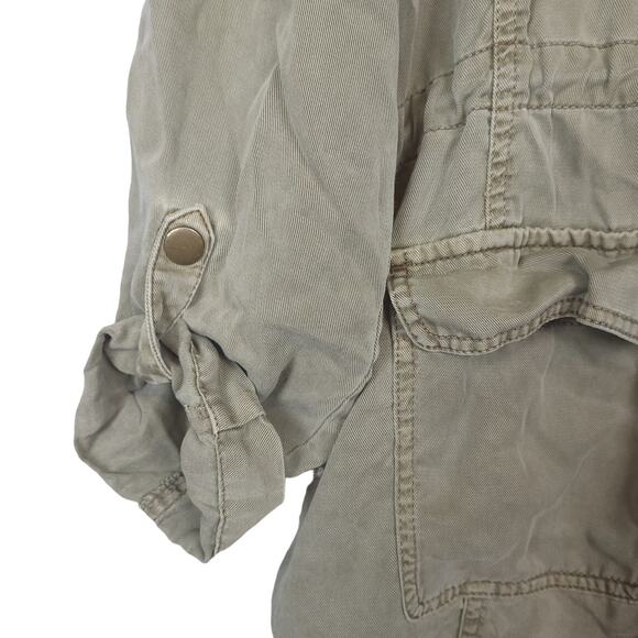 Lucky Brand Womens Military Style Shacket Sz Large Cinch Waist Roll Tabs Olive - Picture 7 of 14